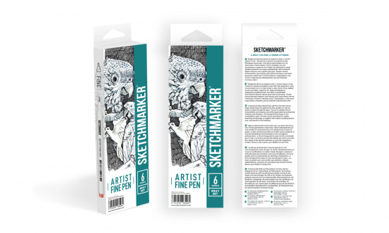 Набор капиллярных ручек Sketchmarker Artist fine pen Grey 6цв Набор капиллярных ручек Sketchmarker Artist fine pen Grey 6цв